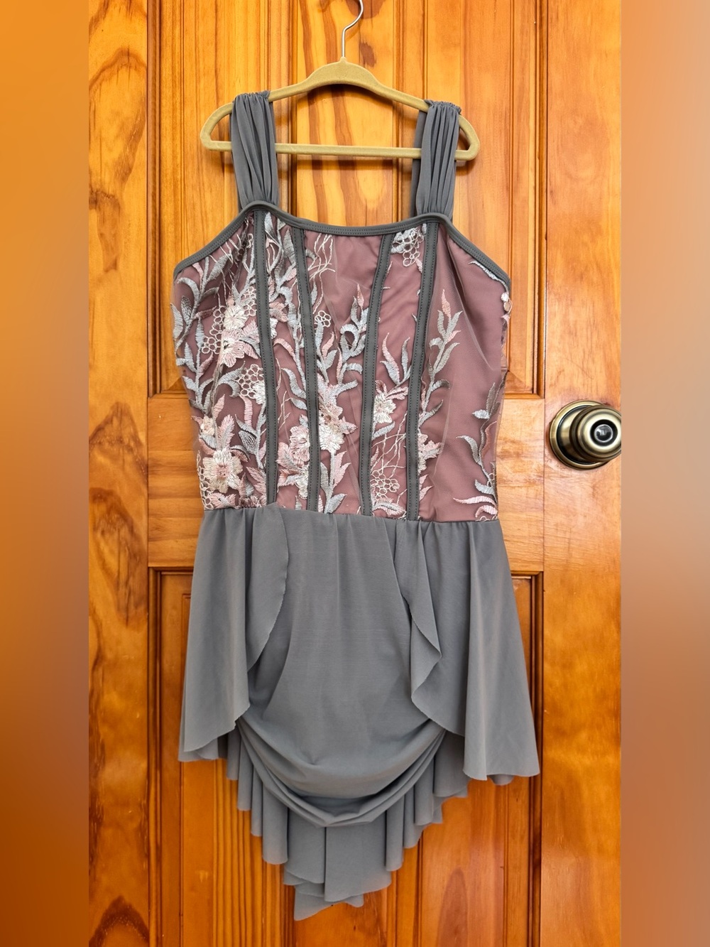 Revolution Mauve and Gray Dance Costume with Floral Embroidery